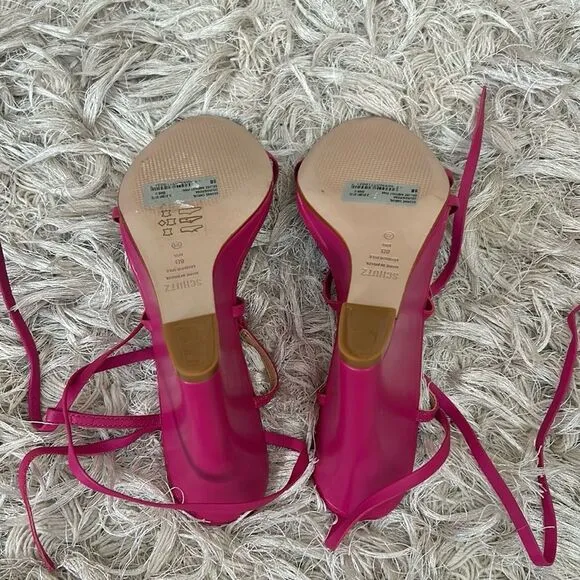 NWOB SCHUTZ Deonne Casual Nappa Leather Lace Up Wedge Sandals in Hot Pink Size 8