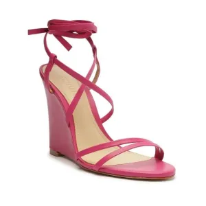 NWOB SCHUTZ Deonne Casual Nappa Leather Lace Up Wedge Sandals in Hot Pink Size 8