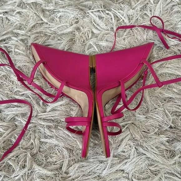 NWOB SCHUTZ Deonne Casual Nappa Leather Lace Up Wedge Sandals in Hot Pink Size 8