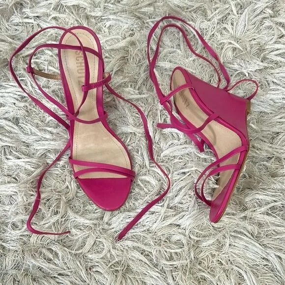 NWOB SCHUTZ Deonne Casual Nappa Leather Lace Up Wedge Sandals in Hot Pink Size 8