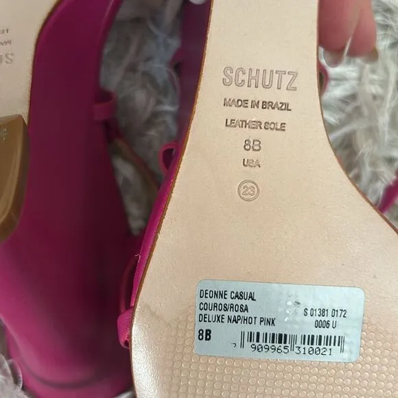 NWOB SCHUTZ Deonne Casual Nappa Leather Lace Up Wedge Sandals in Hot Pink Size 8