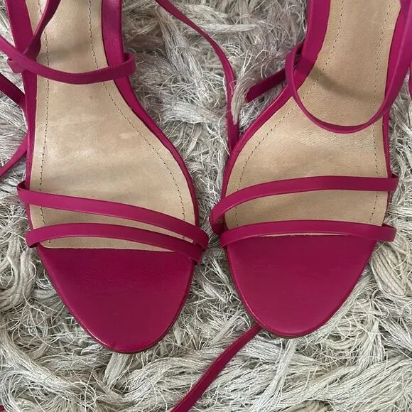 NWOB SCHUTZ Deonne Casual Nappa Leather Lace Up Wedge Sandals in Hot Pink Size 8