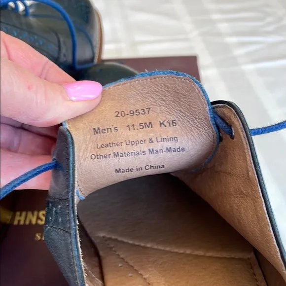 NWOT Johnston &amp; Murphy Men's Navy Italian Calfskin Dress Shoes, Size 11.5M
