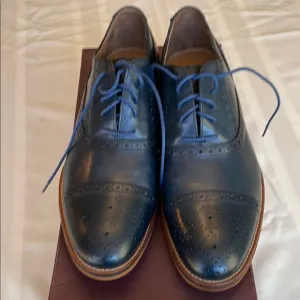 NWOT Johnston &amp; Murphy Men's Navy Italian Calfskin Dress Shoes, Size 11.5M