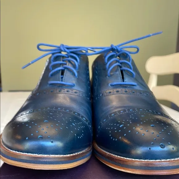 NWOT Johnston &amp; Murphy Men's Navy Italian Calfskin Dress Shoes, Size 11.5M