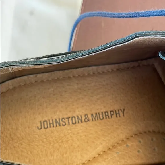 NWOT Johnston &amp; Murphy Men's Navy Italian Calfskin Dress Shoes, Size 11.5M