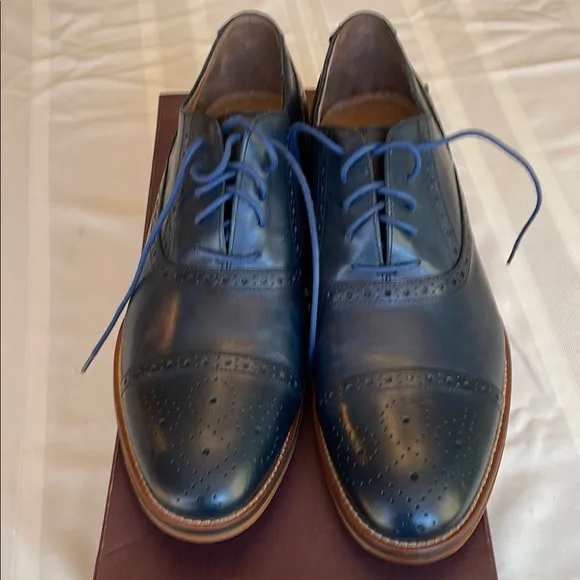 NWOT Johnston &amp; Murphy Men's Navy Italian Calfskin Dress Shoes, Size 11.5M