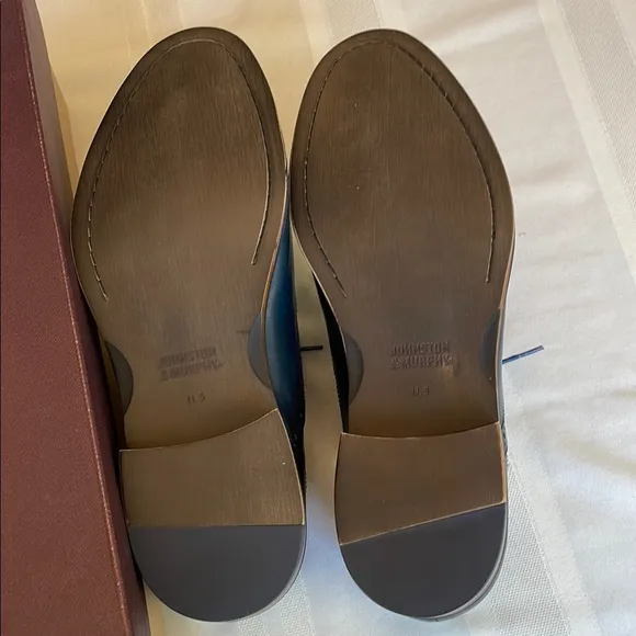 NWOT Johnston &amp; Murphy Men's Navy Italian Calfskin Dress Shoes, Size 11.5M