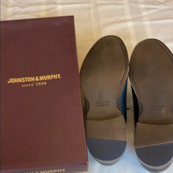 NWOT Johnston &amp; Murphy Men's Navy Italian Calfskin Dress Shoes, Size 11.5M