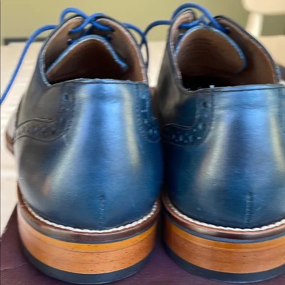 NWOT Johnston &amp; Murphy Men's Navy Italian Calfskin Dress Shoes, Size 11.5M