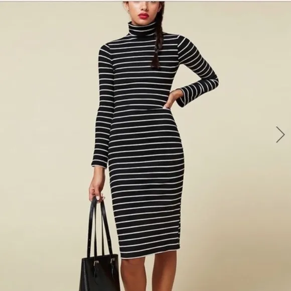 Nwot Reformation Lucien Striped Rib Turtleneck Dress
