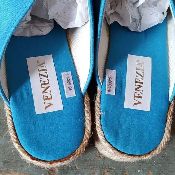 NWOT Venezia Silk Espadrilles Wedge Heel NOS Size 8 Striking Blue Handmade Y2K