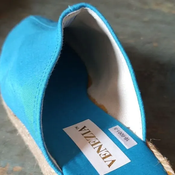 NWOT Venezia Silk Espadrilles Wedge Heel NOS Size 8 Striking Blue Handmade Y2K