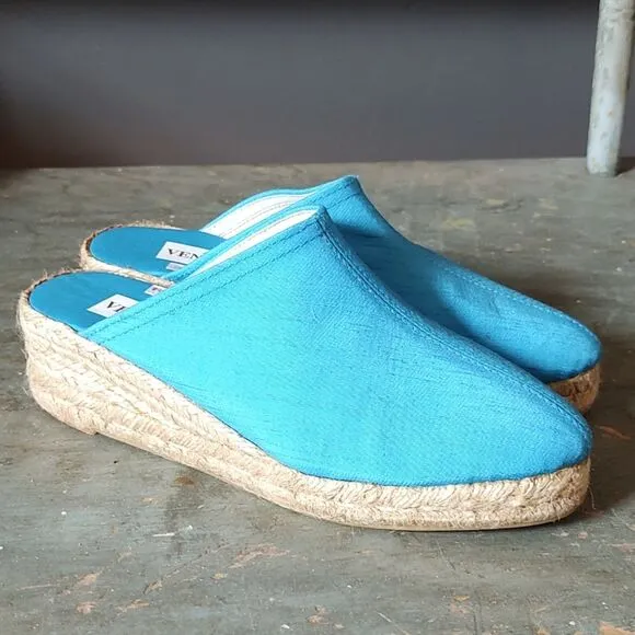 NWOT Venezia Silk Espadrilles Wedge Heel NOS Size 8 Striking Blue Handmade Y2K