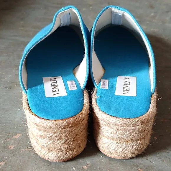 NWOT Venezia Silk Espadrilles Wedge Heel NOS Size 8 Striking Blue Handmade Y2K