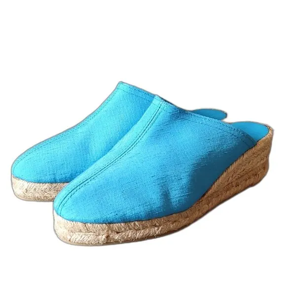 NWOT Venezia Silk Espadrilles Wedge Heel NOS Size 8 Striking Blue Handmade Y2K