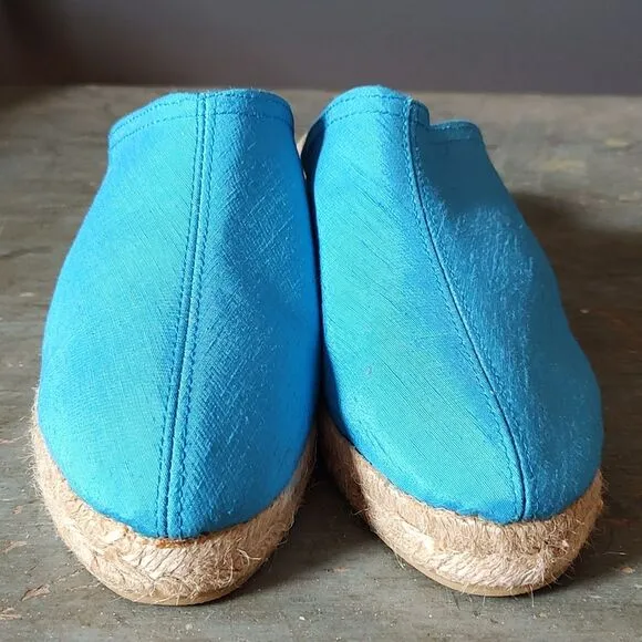 NWOT Venezia Silk Espadrilles Wedge Heel NOS Size 8 Striking Blue Handmade Y2K