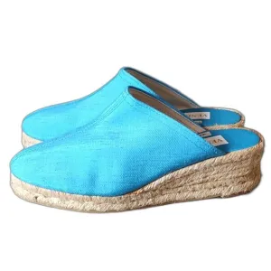 NWOT Venezia Silk Espadrilles Wedge Heel NOS Size 8 Striking Blue Handmade Y2K