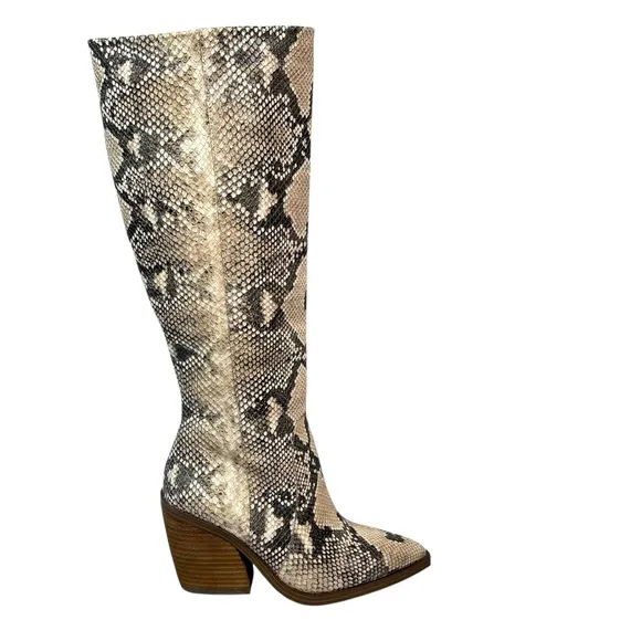 NWOT VINCE CAMUTO Gravana Snake Skin Knee High Boots Women's Size 7 EU 37.5