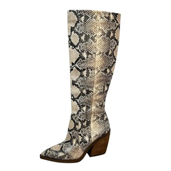 NWOT VINCE CAMUTO Gravana Snake Skin Knee High Boots Women's Size 7 EU 37.5