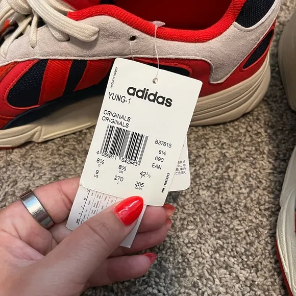 NWT Adidas men’s Yung-1 Sneakers in white, black, navy, &amp; red