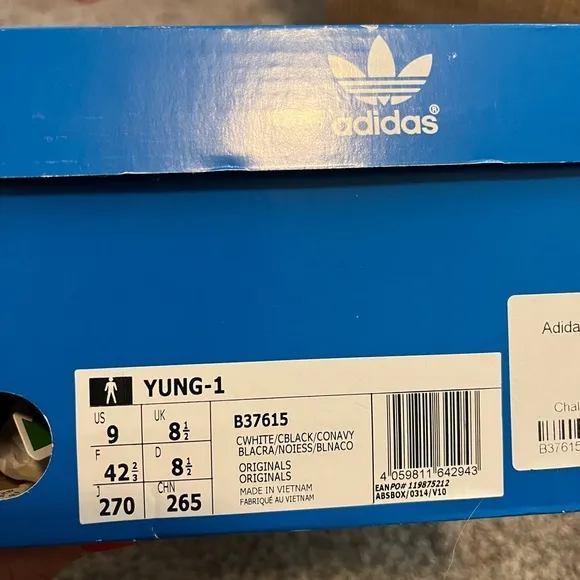 NWT Adidas men’s Yung-1 Sneakers in white, black, navy, &amp; red