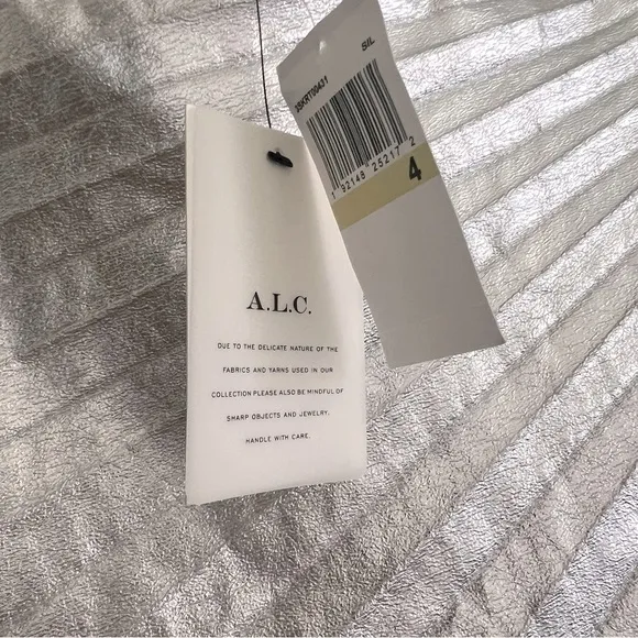 NWT! A.L.C. Tori Silver Metallic Vegan Leather Pleated Midi Skirt