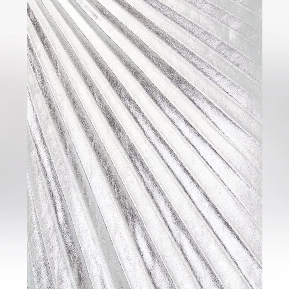 NWT! A.L.C. Tori Silver Metallic Vegan Leather Pleated Midi Skirt