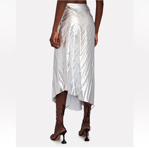 NWT! A.L.C. Tori Silver Metallic Vegan Leather Pleated Midi Skirt