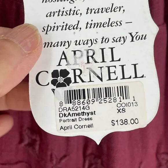 NWT April Cornell Portrait Maxi Dress Embroidered Tiered Skirt Purple XS 53&quot;L