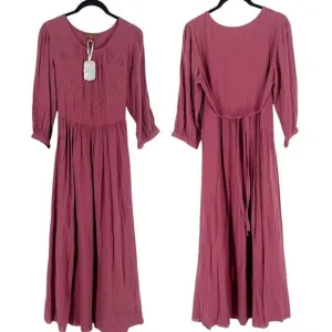 NWT April Cornell Portrait Maxi Dress Embroidered Tiered Skirt Purple XS 53&quot;L