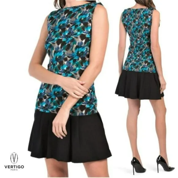 NWT Beautiful VERTIGO Floral Printed Top Flounce Hem Cocktail Mini Dress