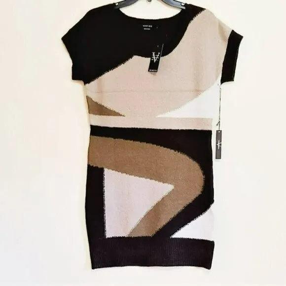 NWT Beautiful VERTIGO Paris Short Sleeve Abstract Print Knit Dress