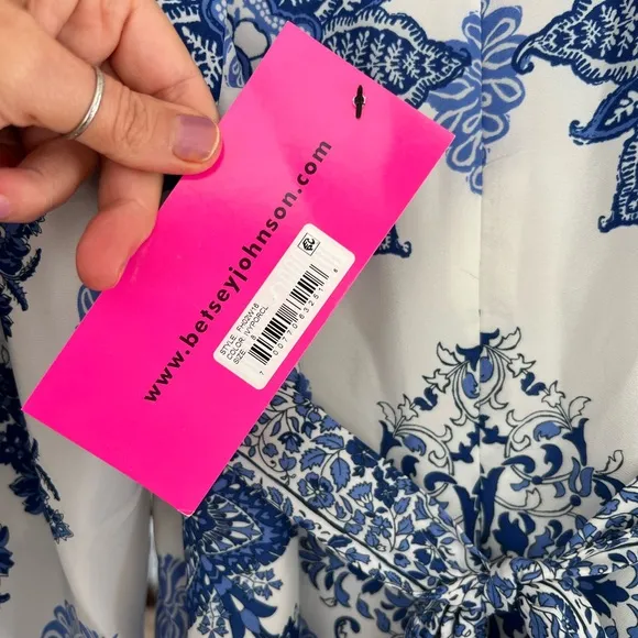 NWT Betsey Johnson Dress - Floral Boho Bell Sleeve White/Blue (SZ 8) Retail $148