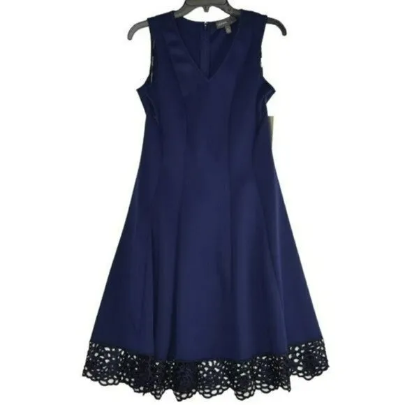 NWT Donna Ricco Sleeveless Fit &amp; Flare Crochet Hem Mini Dress