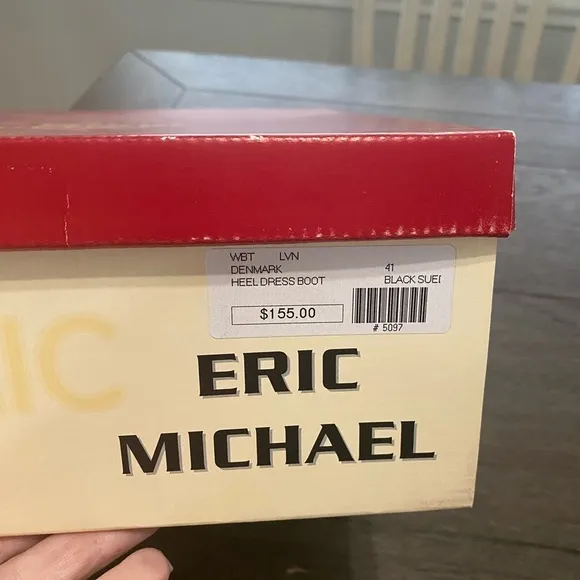 NWT Eric Michael Denmark Heel Black Dress Boot | Calf Height | Size 41/9