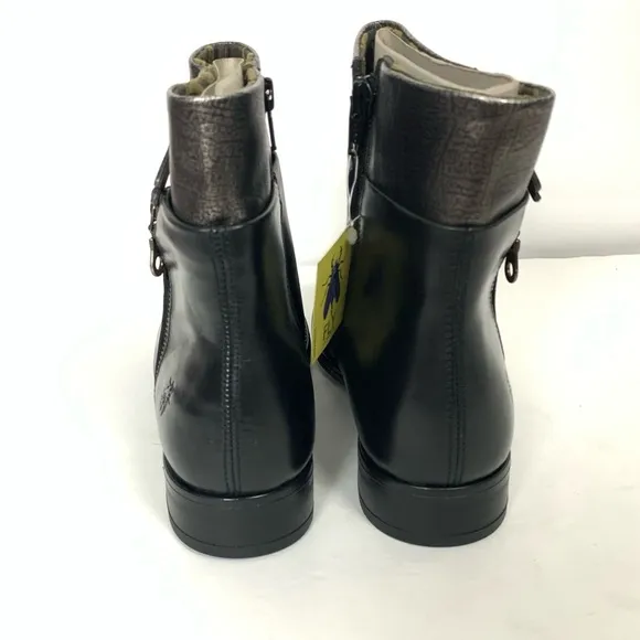NWT FLY London Leather Zip-Up Ankle Boots Abys Black size 40