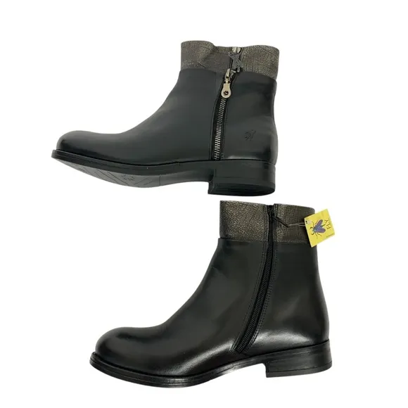 NWT FLY London Leather Zip-Up Ankle Boots Abys Black size 40