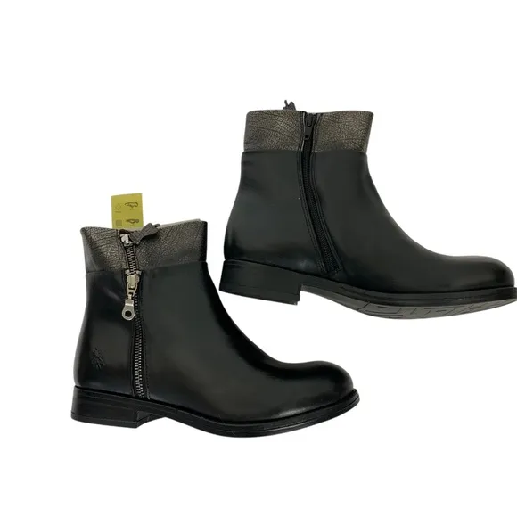 NWT FLY London Leather Zip-Up Ankle Boots Abys Black size 40