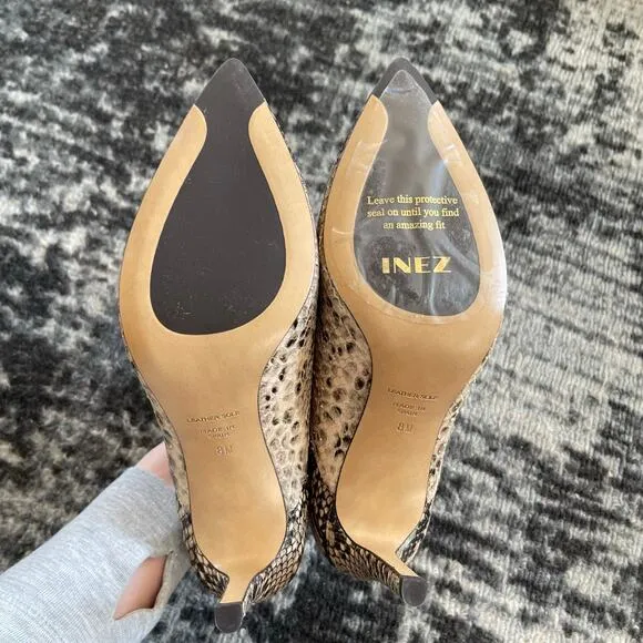 NWT INEZ Marisol 90 Natural Snake Emboss Ankle Boot Bootie Sz 8 Tan Black Python