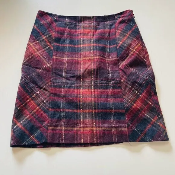 NWT J. Jill Skirt Wool Plaid Cranberry Tweed Tartan Fall Winter Holiday Boots 6