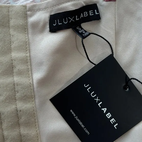 NWT • JLUXLABEL • WOMENS BEIGE NORAH SKIRT SET • SMALL • SILHOUETTE FORM FITTING