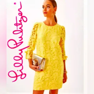 NWT Lilly Pulitzer Kavianna Dress Color: Finch Yellow Stacked Palm Burnout SZ 8