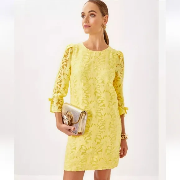 NWT Lilly Pulitzer Kavianna Dress Color: Finch Yellow Stacked Palm Burnout SZ 8
