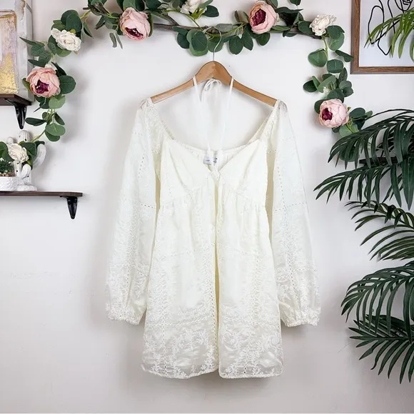 NWT Lost   Wander Somerset Meadow Baby Doll Mini Dress in Off White / Cream