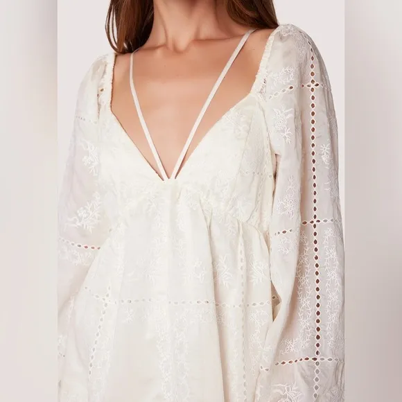 NWT Lost   Wander Somerset Meadow Baby Doll Mini Dress in Off White / Cream