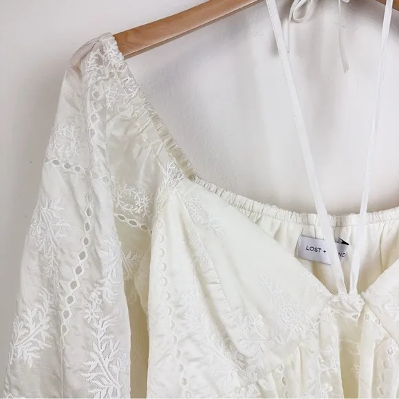 NWT Lost   Wander Somerset Meadow Baby Doll Mini Dress in Off White / Cream