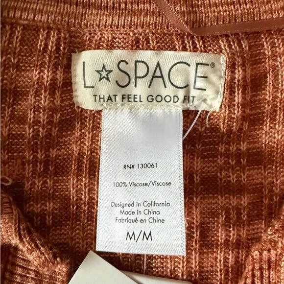 NWT L*SPACE Aria Copper Orange Spacedye Ribbed Knit Long Sleeve Dress Size M