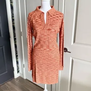 NWT L*SPACE Aria Copper Orange Spacedye Ribbed Knit Long Sleeve Dress Size M