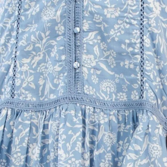 NWT Lucky Brand Lace Trim Ruffle Shoulder Flounce Floral Mini Dress